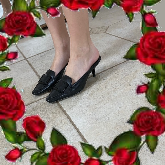 $150 ⭐️NEW⭐️Cole Haan Black Leather Kitten Mules - Picture 2 of 14